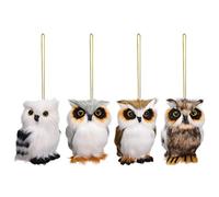 MISNODE 4Pcs Hanging Owl Christmas Ornaments, Mini Plush Owl Assorted Animals Furry Owl Xmas Tree Decorations, Woodland Figurine Keychain Hanging Pendant