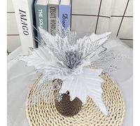 MISNODE 6 Pcs Artificial Christmas Poinsettia Flowers, 3 Tier 25cm Large Fake Flowers Glitter Poinsettia Christmas Wreath Christmas Tree Ornaments, Silver