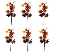 MISNODE 6 Pcs Artificial Pumpkin Berry Stems, 11 Inch Harvest Fall Picks Artificial Fall Floral Picks, Fall Pumpkin Pick With Berry And Maple Leaf