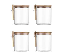 MISNODE 6Pcs Glass Food Storage Containers Glass Storage Containers with Lids & Spoons Kitchen canisters for Countertop, for Candy Cookie Spice Nuts
