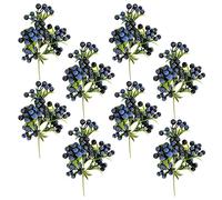 MISNODE 8 Pack Artificial Berry Stems, 13.8 in Christmas Blue Berry Picks, Burgundy Holly Berries Branches for Xmas Home Holiday Wedding Party DIY Decor