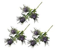 MISNODE Artificial Blue Thistle Flower and Eryngium Foetidum - Sea Holly 3PCS Flowers Bouquet for Home, Wedding, Window Decor (Purple)
