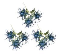 MISNODE Artificial Eryngiums Plants, Artificial Blue Thistle Flower Bouquet Fake Eryngium Foetidum Simulation Sea Holly 3PCS Artificial Flowers Bouquet for Decor Home Wedding Window Bouquet (Blue)
