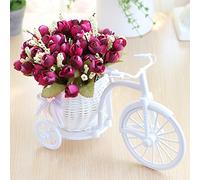MISNODE Artificial Flowers with Bicycle, Garden Nostalgic Bicycle, Mini Tricycle Artificial Flower Decor Plant Stand for Party Home Office Hotel Decoration, Red