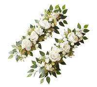 MISNODE Artificial Wedding Arch Flowers Set of 2, Artificial Flower Swag Floral Swag Dusty Wedding Decor, Rustic Artificial Eucalyptus Greenery Floral Swag, White