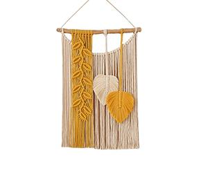 MISNODE Boho Macrame Tassel Wall Decoration, Woven Wall Hanging, Wall Tapestry Chic Art, Exquisite Craft Leaf Theme Chic Boho Home Decor for Office Home Bedroom Living Room decor(Yellow)