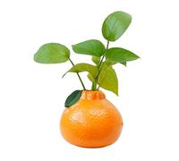 MISNODE Ceramic Orange Vase, Cute Tangerine Fruit Shape Flower Vase, Creative Fruit Shape Ceramic Vase, Cute Porcelain Orange Flower Holder, Mini Orange Hydroponic Vase Decor