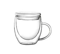 MISNODE Double Wall Glass Coffee Mugs with Handle, Coffee Cup, Clear Borosilicate Glass Coffee Mug, Perfect for Cappuccino, Latte, Hot Beverage, Tea(3.5 * 3.3 * 2in/Glass Lid)