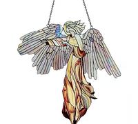 MISNODE Elegant Angel Suncatcher Angel Ornament Stained Glass Window Hangings Ornament Guardian Angel Window Hangings Pendant Home Decoration Garden Pendant(Guardian Angel)