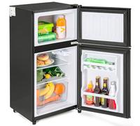 MISNODE Fridge-Freezer Combination, 86.8 x 45.5 x 42.5 cm, Double Door, 60L Total Volume, 22L Freezer, 38L Fridge, 102 kWh/Year, LED Light (Black)