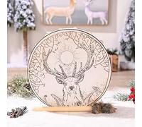 MISNODE Handmade Shaman Alchemy Moon Drum, Siberian Symbol Drum Spirit Music, Elk Skin, 9.8 in with Drum Stick