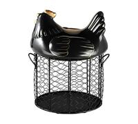MISNODE Metal Mesh Wire Egg Storage Basket With Ceramic Chicken Shaped Top Lid Holds About 50 Eggs,Egg Basket For Gathering Fresh Eggs,Organizer Case For Kitchen, Countertop (Black)