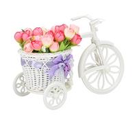 MISNODE Mini Tricycle with Artificial Flower, Simulation Float Rattan Bicycle Fake Silk Flower, Fake Pink Rose Flower Bicycle DIY Floral Arrangement Stand