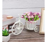 MISNODE Mini Tricycle with Artificial Flower, Simulation Float Rattan Bicycle Fake Silk Flower, Fake Purple Rose Flower Bicycle DIY Floral Arrangement Stand