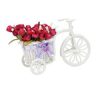 MISNODE Mini Tricycle with Artificial Flower, Simulation Float Rattan Bicycle Fake Silk Flower, Fake Red Rose Flower Bicycle DIY Floral Arrangement Stand