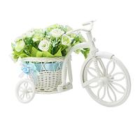 MISNODE Mini Tricycle with Artificial Flower, Simulation Float Rattan Bicycle Fake Silk Flower, Fake White Rose Flower Bicycle DIY Floral Arrangement Stand