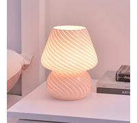 MISNODE Mushroom Lamp, Glass Mushroom Night Light USB Rechargeable Dimmable Small Bedside Lamp 3000/4000/5500k Bedroom Table Lamp, Vintage Striped Decor Lamp, Pink