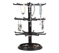 MISNODE Rotating Jewelry Display Holder, 3 Tier Rotating Necklace Holder Rack 360-Degree Rotation Jewelry Tree Stand for Necklaces Bracelets Earrings Rings