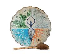 MISNODE Shaman Drum, Siberian Drum with Drum Stick, 9.8 in Shaman Drum Bass Healing Drum Home Decor, Symbol of the Siberian Drum Spirit Music, Elemental Patterns(Goddesses)