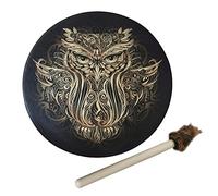 MISNODE Shaman Drum, Siberian Drum with Drum Stick, 9.8 in Shaman Drum Vegetarian Drum, Symbol of the Siberian Drum Spirit Music, Vintage Round Instrument Drum(Owl)