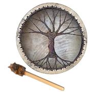 MISNODE Shaman Drum, Siberian Drum with Drum Stick, 9.8 in Shaman Drum Vegetarian Drum, Symbol of the Siberian Drum Spirit Music, Vintage Round Instrument Drum(Tree of Life)