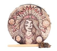 MISNODE Shaman Drum, Siberian Drum with Drum Stick, 9.8 in Shaman Drum Vegetarian Drum, Symbol of the Siberian Drum Spirit Music, Vintage Round Instrument Drum(Beauty)