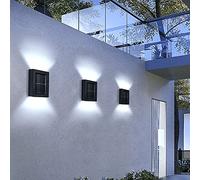 MISNODE Solar Fence Lights, 4 Pcs Outdoor Solar Deck Lamp Solar Wall Lamp, 4 LED Up Down Lighting for Deck Step Garden Landscape Lighting, White