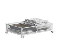 MISNODE Under Bed Storage, Under the Bed Storage Containers with Wheels, Tool-free Assembly Metal Underbed Storage Organizer Drawer for Bedroom, White (62 x 42 x 16 cm, White)