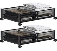 MISNODE Under Bed Storage, Under the Bed Storage Containers with Wheels, Tool-free Assembly Metal Underbed Storage Organizer Drawer for Bedroom, White (2pcs, Black)