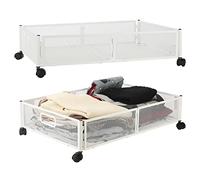 MISNODE Under Bed Storage, Under the Bed Storage Containers with Wheels, Tool-free Assembly Metal Underbed Storage Organizer Drawer for Bedroom, White (2pcs, White)