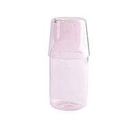 MISNODE Vintage Glass Carafe Water Jug and Glass Set, Practical Bedside Water Carafe for Bedroom, Kitchen, Bathroom (Pink)