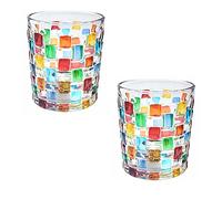 MISNODE Whiskey Glasses, 2 Pcs Colorful Rock Glasses Stained Glass Colorful Cocktail Glasses Painted Wine Glass Classic Glass for Scotch Rum Bourbon