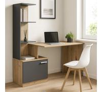 Miso Functional Study Desk With Built In Book Storage Stylish Graphite And Oak Artisan Finish