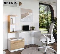 Miso Traditional Desk With Integrated Book Shelf Modern Laminated Finish Compact Durable Home Office Workstation White Oak Artisan