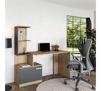 Miso Traditional Desk With Integrated Book Shelf Modern Laminated Finish Compact Home Office Workstation Graphite Oak Artisan