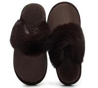 Misolin Slippers Womens Ladies Fluffy With Memory Foam Fuzzy Slip-on Anti-Skid Comfy Warm Winter House Shoes Indoor Outdoor,Café 5.5/6.5 UK=CN 280mm