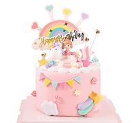 Misome Unicorn Girl Cake Topper with Rainbow Stars: Perfect for Girls' Birthday Party, Baby Shower, and Pink Unicorn Theme Party Cake Decorations…