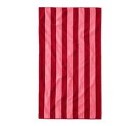 Misona Large Organic Cotton Beach Towel - GOTS-Certified, Extra-Large 90 x 180 cm, Plush Dual-Sided Velour & Terry, Striped Summer Towel for Beach, Pool & Travel (Red & Pink)