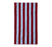 Misona Large Organic Cotton Beach Towel - GOTS-Certified, Extra-Large 90 x 180 cm, Plush Dual-Sided Velour & Terry, Striped Summer Towel for Beach, Pool & Travel (Burgundy & Sky Blue)