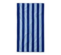 Misona Large Organic Cotton Beach Towel - GOTS-Certified, Extra-Large 90 x 180 cm, Plush Dual-Sided Velour & Terry, Striped Summer Towel for Beach, Pool & Travel (Navy & Sky Blue)