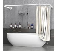 Misounda Shower Curtain Rail U/L Shaped 75x(150-190) x75 cm - Curved Bath Curtain Rod for Bathtubs - Without Ceiling Bracket - Includes 24 Rings Adjustable - White