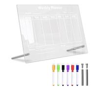 MISOYER Acrylic Planner Desk - Clear Dry Weekly Whiteboard | Dry Calendar Board Desktop Clear Memo Note Board with 6 Colorful Markers for Organizing Schedule and Task