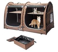 Mispace Portable Cat Cage with Two Compartments - Easy to Fold and Carry - Comfortable Travel Cage for Puppy and Dog with Portable Carry Bag/Two Hammocks/Mat and Litter Tray