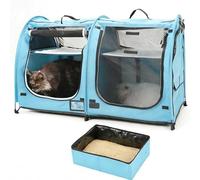 Mispace Portable Twin Compartment Show House Cat Cage/Condo - Easy to Fold & Carry Kennel - Comfy Puppy Home & Dog Travel Crate with Portable Carry Bag/Two Hammocks/Mats and Collapsible Litter Box