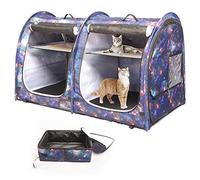 Mispace Portable Twin Compartment Show House Cat Cage/Condo - Easy to Fold & Carry Kennel - Comfy Puppy Home & Dog Travel Crate with Portable Carry Bag/Two Hammocks/Mats and Collapsible Litter Box