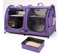 Mispace Portable Twin Compartment Show House Cat Cage/Condo - Easy to Fold & Carry Kennel - Comfy Puppy Home & Dog Travel Crate with Portable Carry Bag/Two Hammocks/Mats and Collapsible Litter Box