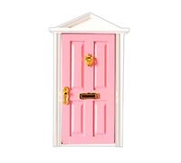 misppro Pink Outward Open Wooden Fairy Front Door W/Hardware Dolls House Miniature