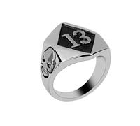 misppro Punk Men's Lucky 13 Stainless Steel Motorcycle Skull Ring Size 11 Silver Double Skull Head Design