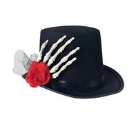misppro Steampunk Skeleton Hand Top Hat with Red Flower - Gothic Masquerade Carnival Nightclub Costume Hat for Adults- Diagonal Hand