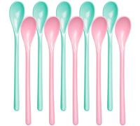 Mispudin 10 Pcs Lovely Long Handled Spoons, 18.5cm Blue & Pink Plastic Spoons Reusable, Long Teaspoons, Dessert & Coffee Spoon for Latte Glasses, Ice Cream, Sundae (Dishwasher Safe)